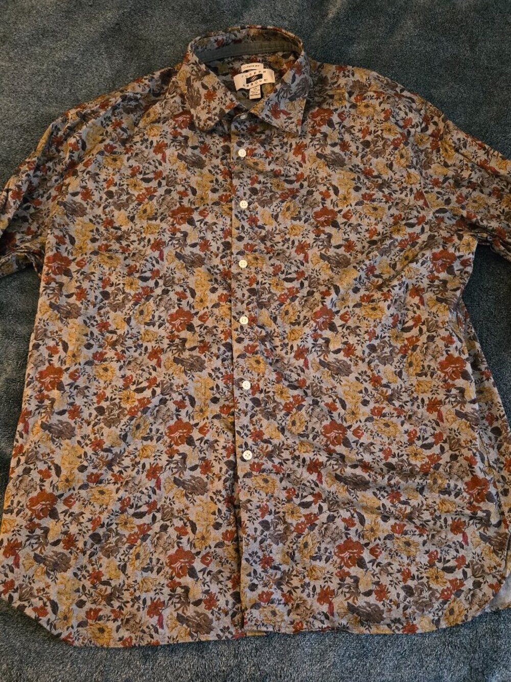 Joseph Abboud Men's Gray Paisley Shirt Size XL Big 100% Cotton Floral Flowers